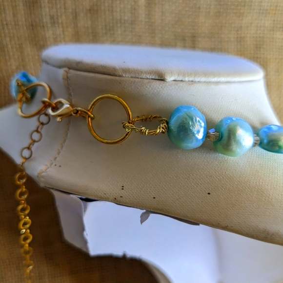 Baby Blue Aquamarine Crystal & Light Blue Pearls in Stunning GP Necklace - Picture 4 of 8